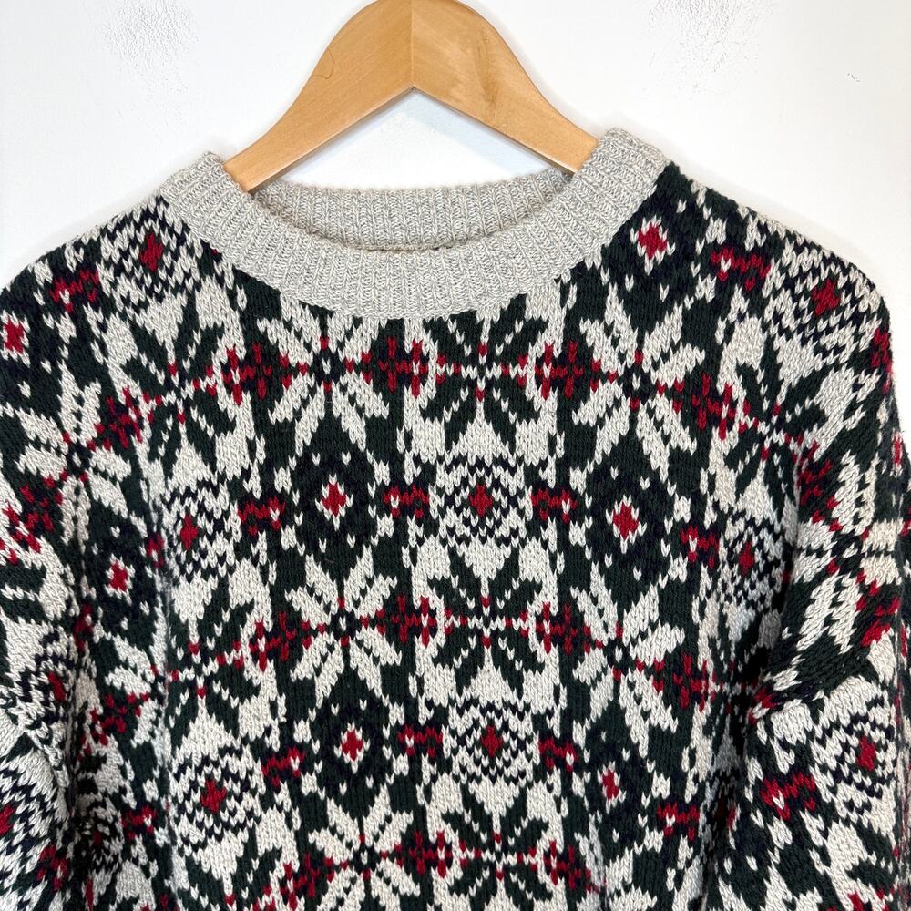 Vintage Adirondack Men’s Grandpa Christmas Holiday Sweater Gray Red Green XL